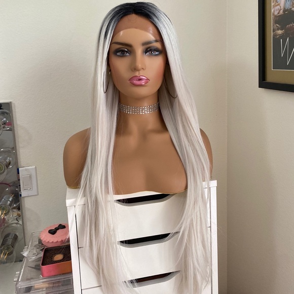 Accessories - Human Hair Blend Silver Ice Blonde 32” Lace Wig